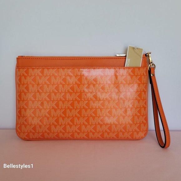 MICHAEL KORS Signature Logo Jet Set Large Top Zip Pouch/Wristlet- Apricot⭐ - Picture 8 of 16